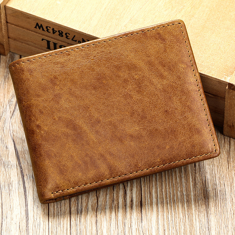 Men Genuine Leather RFID Bifold Wallet with 12 Cards Holder and 2 ID Windows