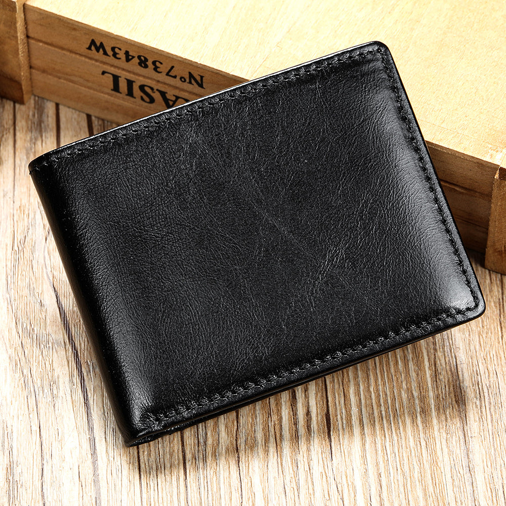 Men Genuine Leather RFID Bifold Wallet with 12 Cards Holder and 2 ID Windows