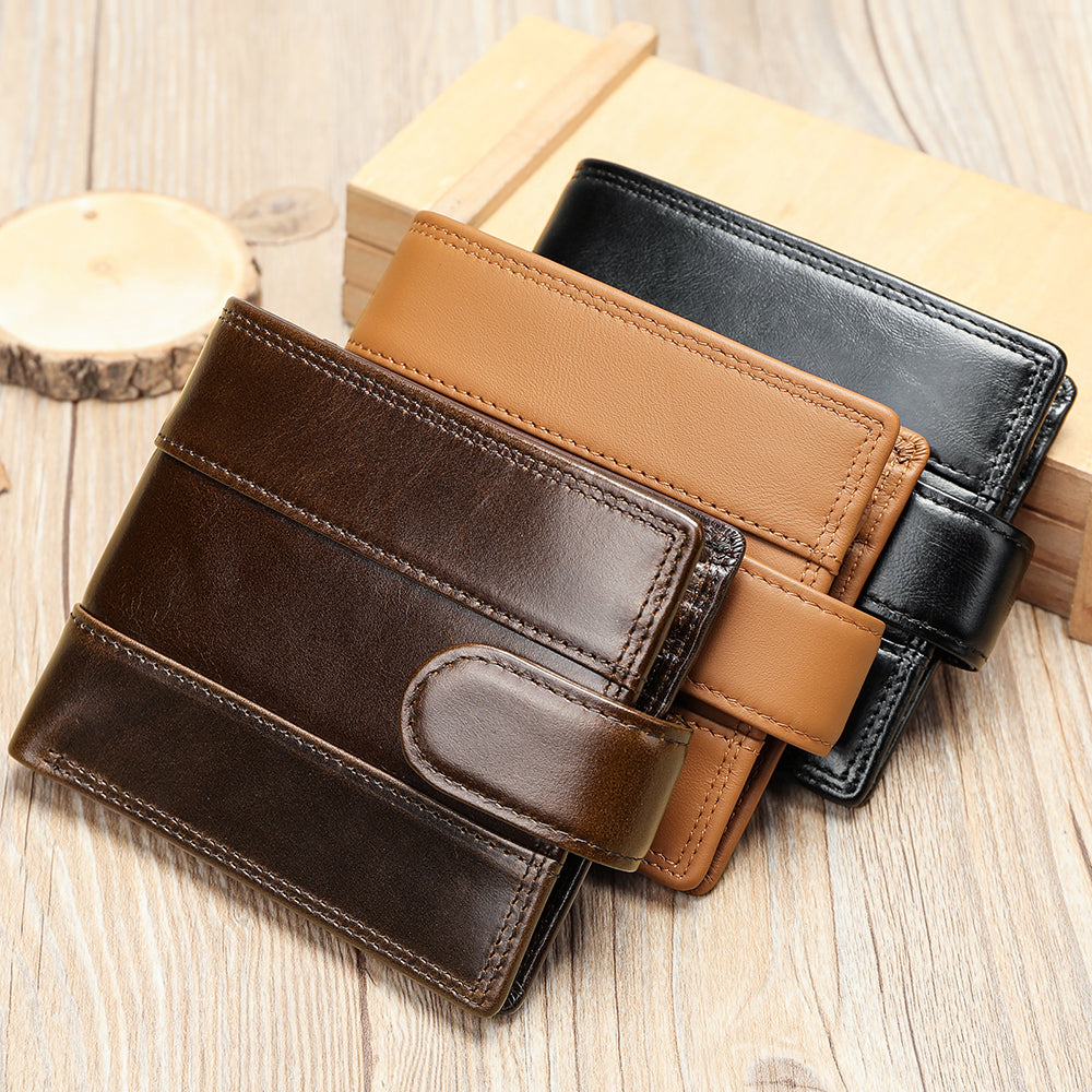 Men Genuine Leather Bifold Short Front Coin Wallet