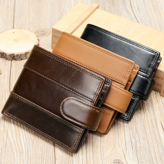 Men Genuine Leather Bifold Short Front Coin Wallet