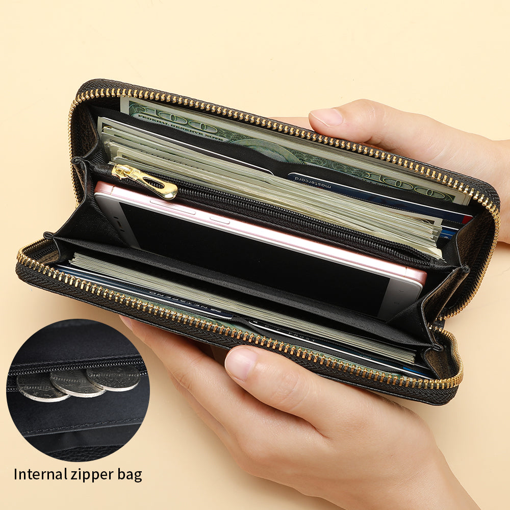 Women Purse Cell Phone Money Bag Genuine Leather Wallet
