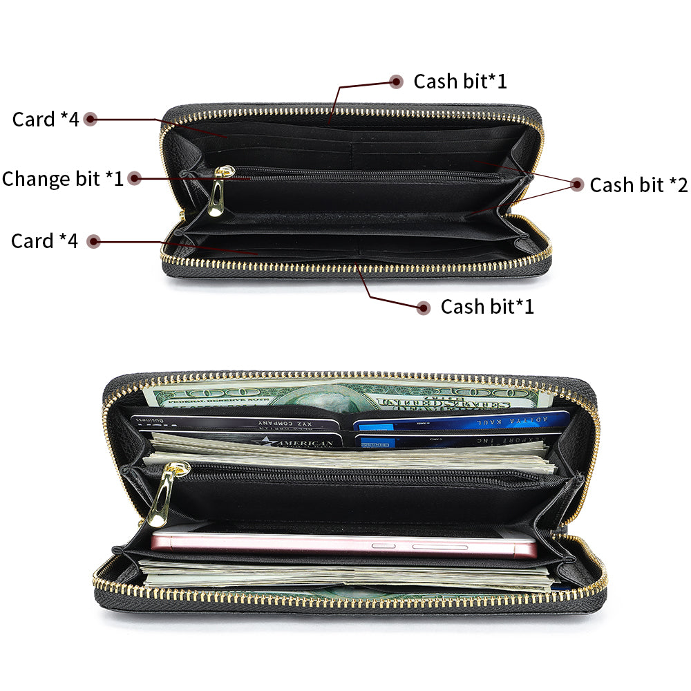 Women Purse Cell Phone Money Bag Genuine Leather Wallet