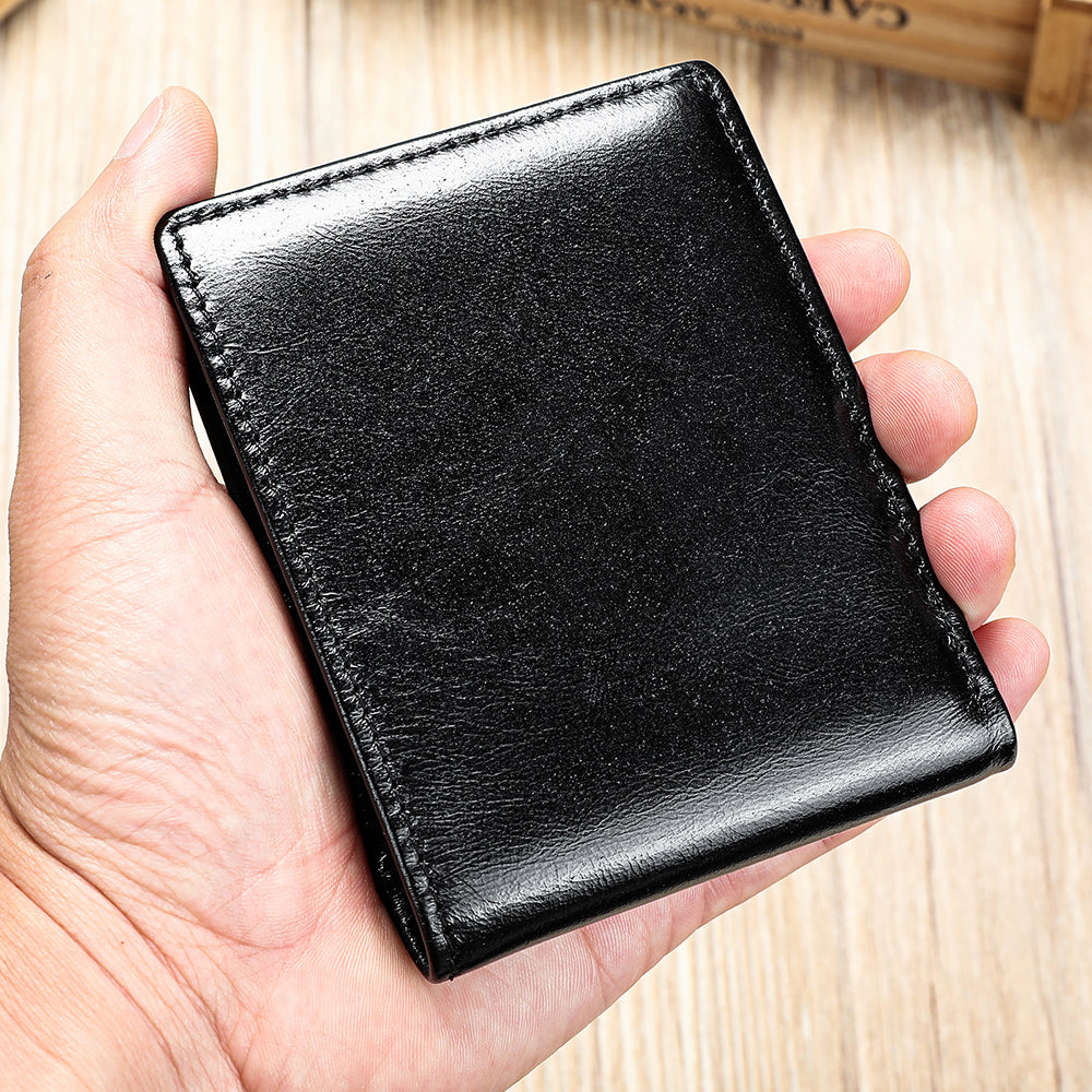 Men Genuine Leather RFID Bifold Wallet with 12 Cards Holder and 2 ID Windows