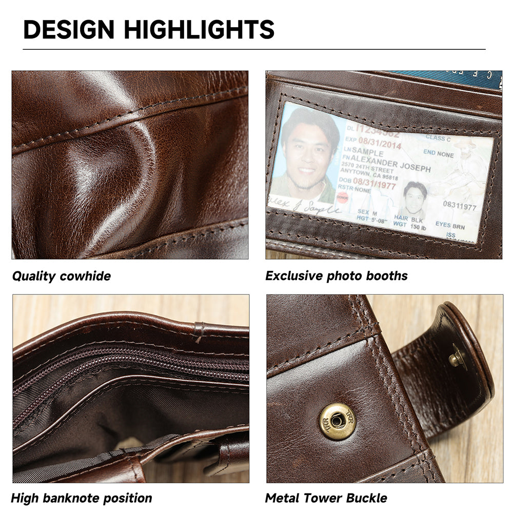 Men Genuine Leather Bifold Short Front Coin Wallet