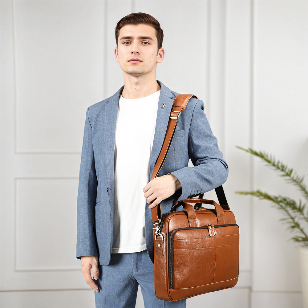 Men Genuine Leather Business Briefcase