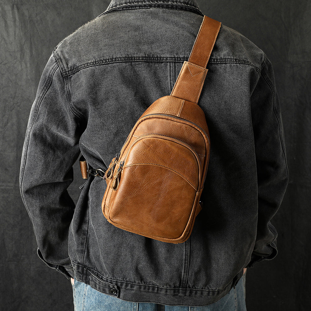 Men Genuine Leather Chest Bag