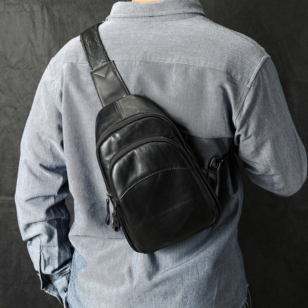 Men Genuine Leather Chest Bag