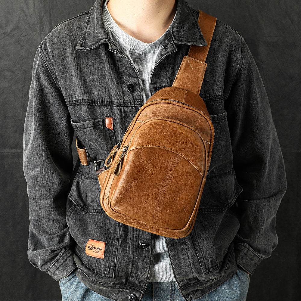 Men Genuine Leather Chest Bag