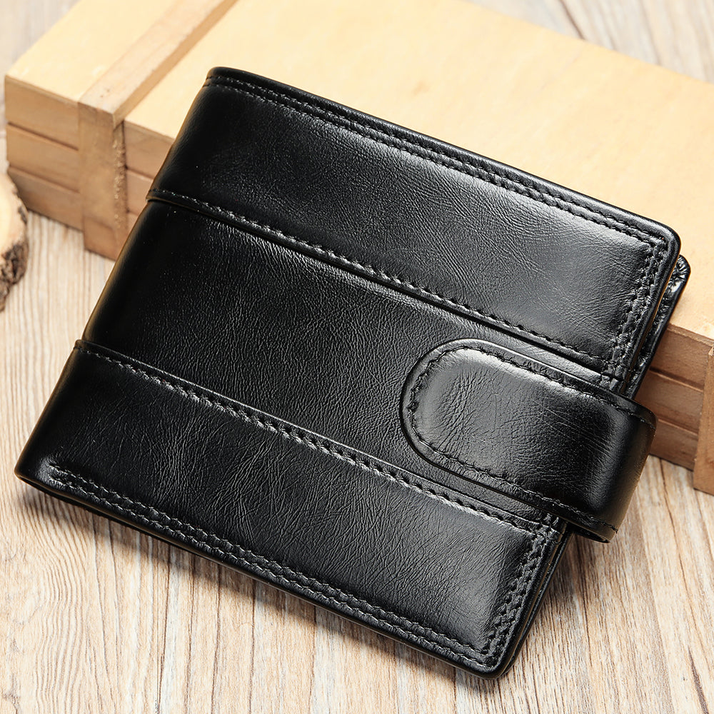 Men Genuine Leather Bifold Short Front Coin Wallet