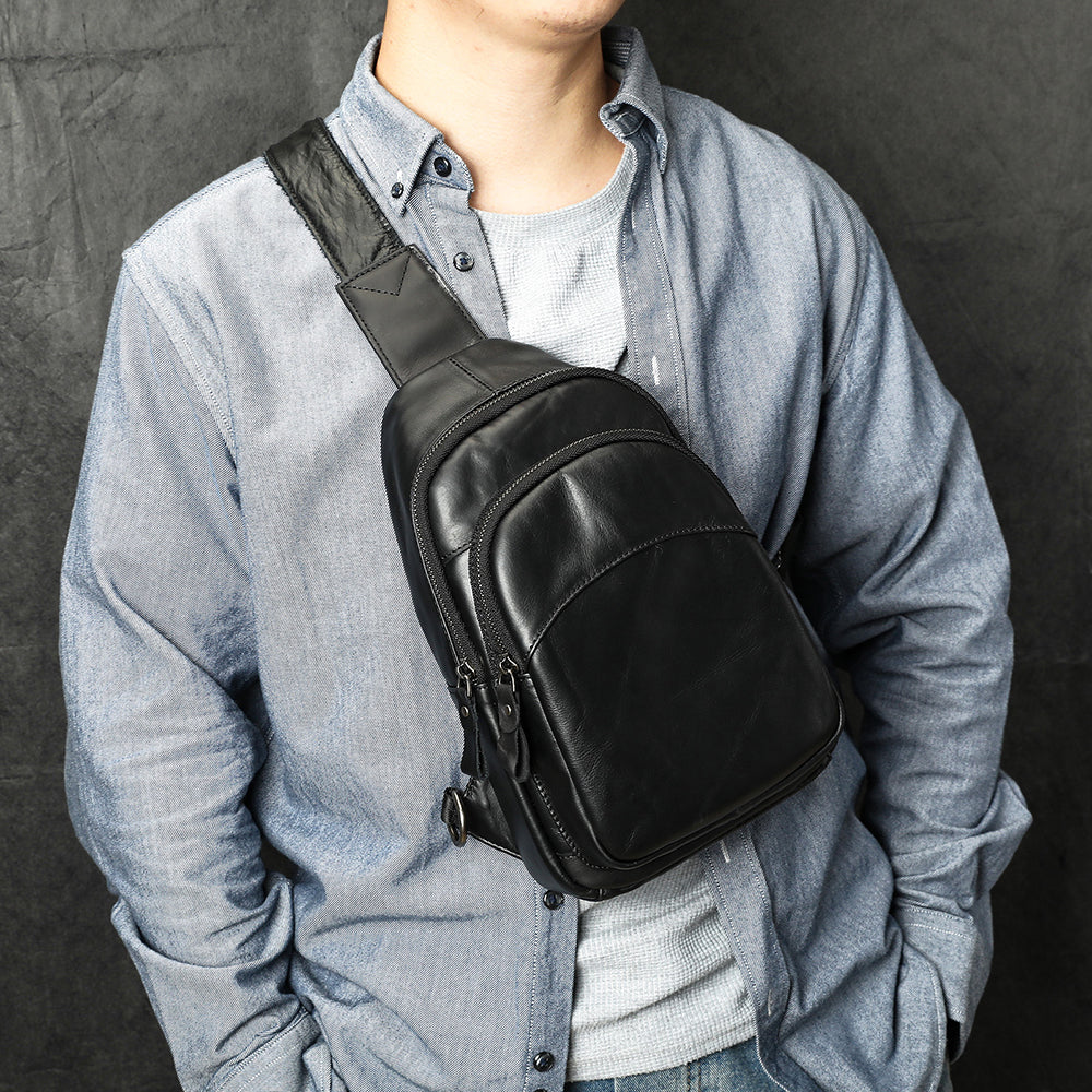 Men Genuine Leather Chest Bag