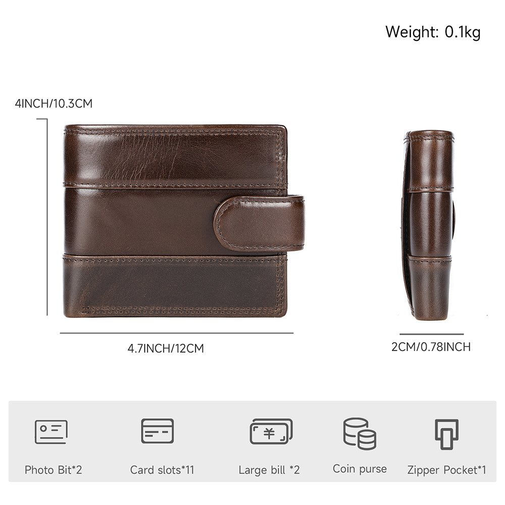 Men Genuine Leather Bifold Short Front Coin Wallet