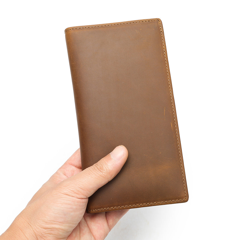 Crazy Horse Genuine Leather Men Long RFID Anti-theft Wallet