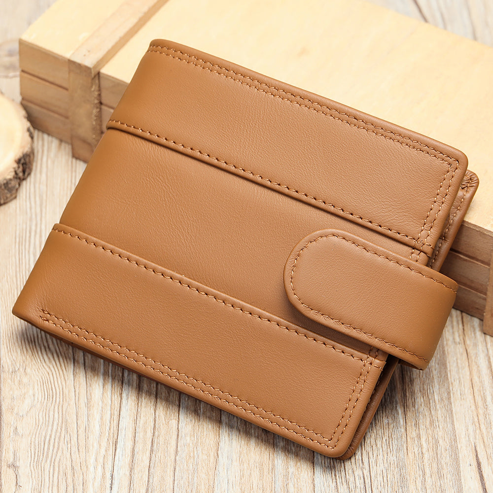 Men Genuine Leather Bifold Short Front Coin Wallet