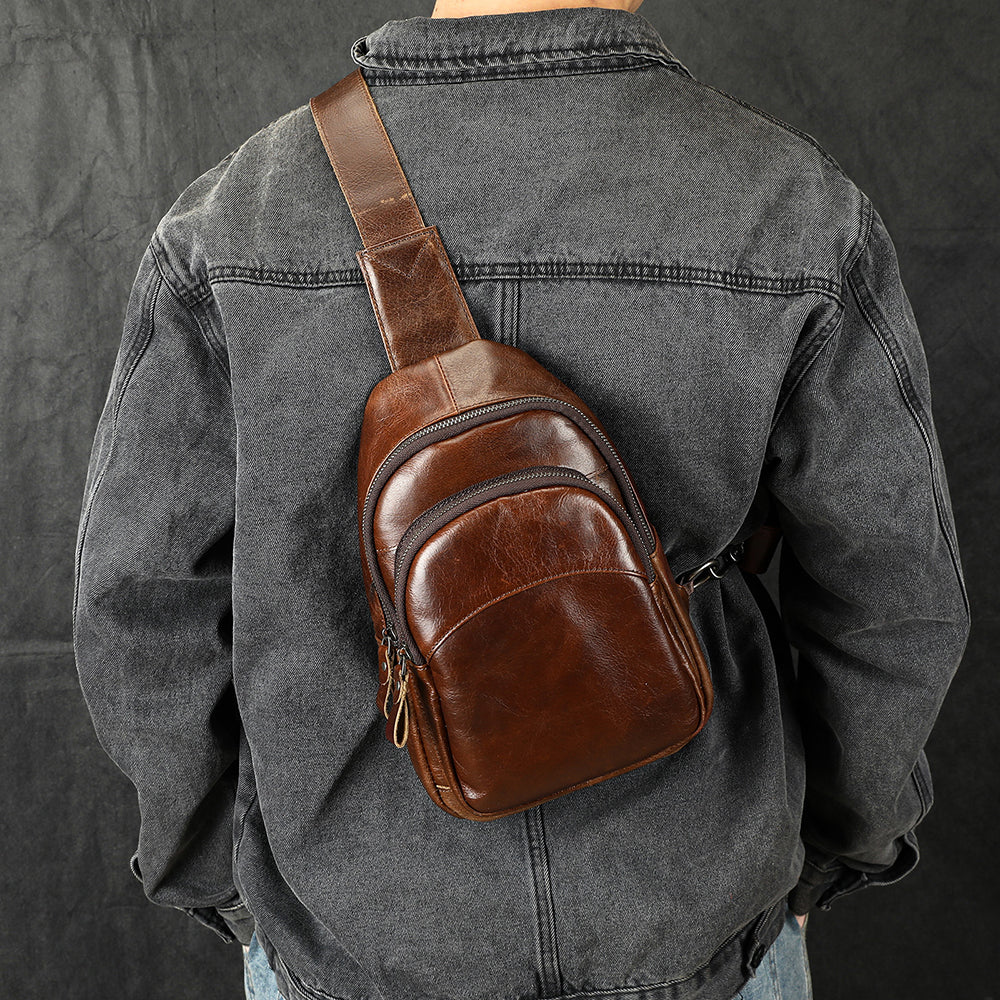 Men Genuine Leather Chest Bag