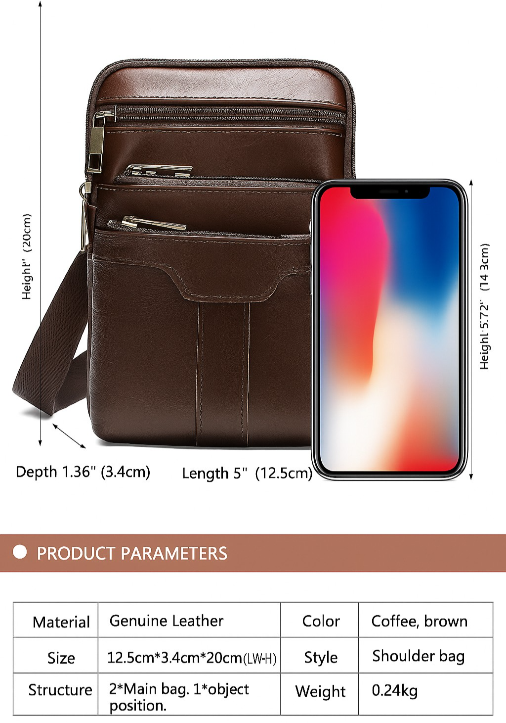 Crossbody Shoulder Bag Genuine Leather Men Waist Bag