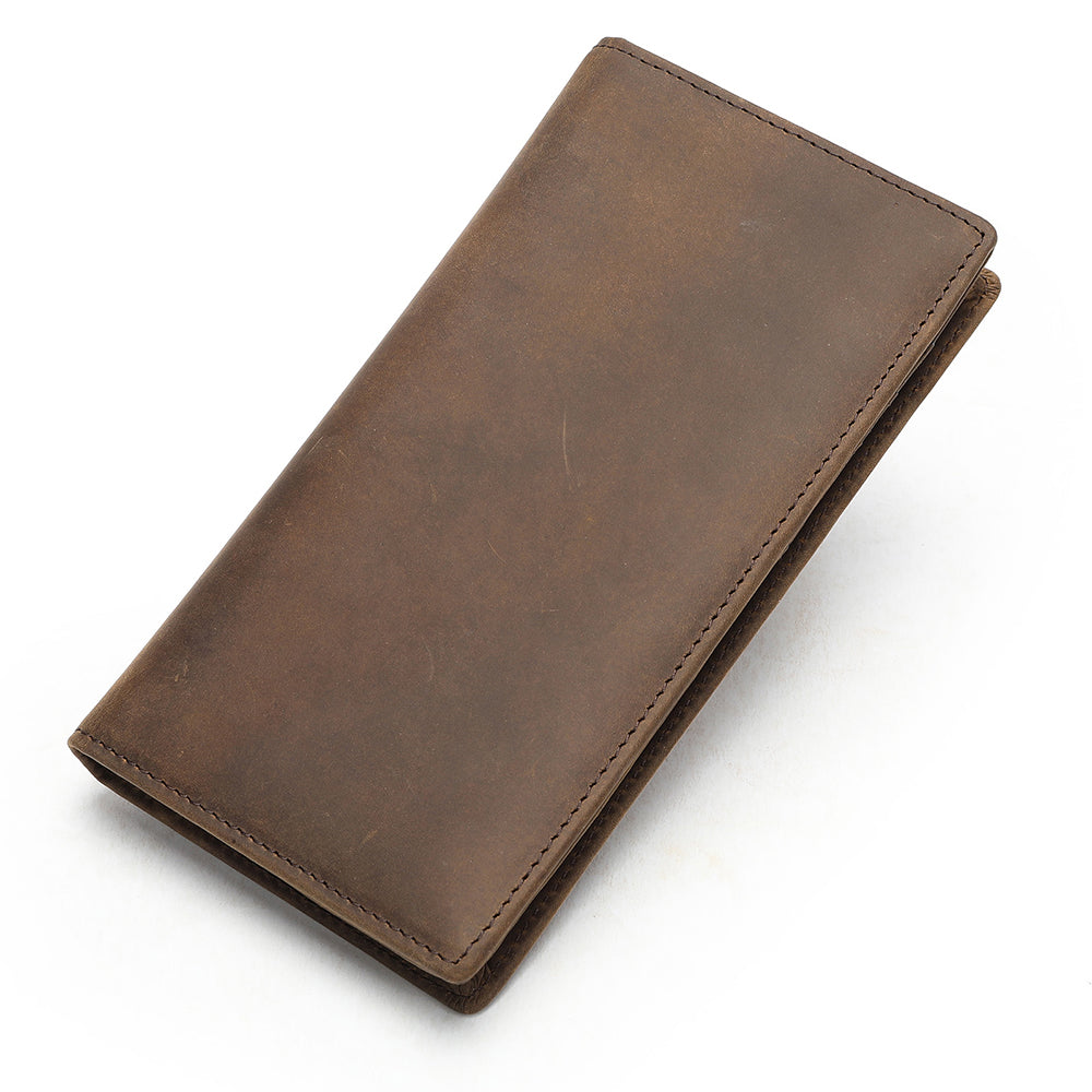Crazy Horse Genuine Leather Men Long RFID Anti-theft Wallet