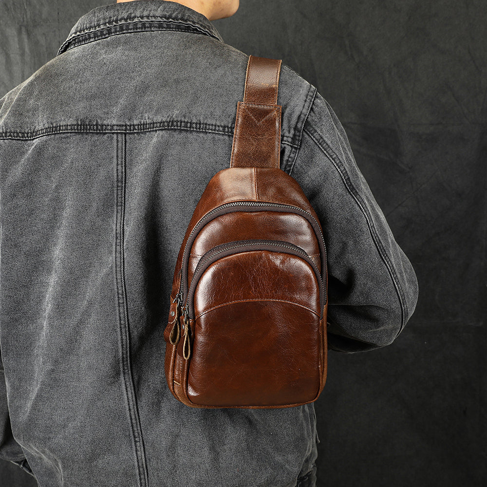 Men Genuine Leather Chest Bag