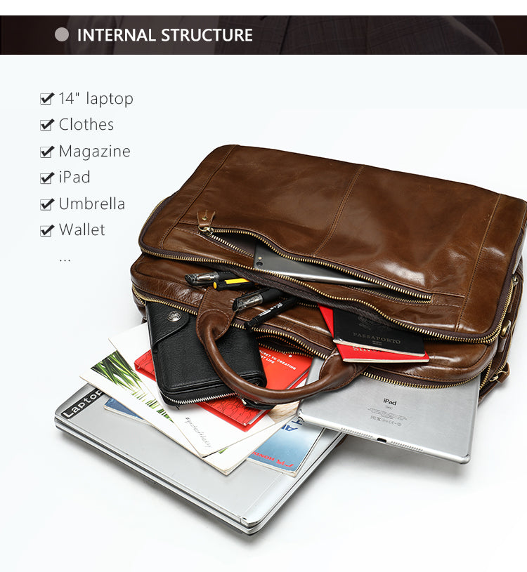 Men Genuine Leather Business Briefcase