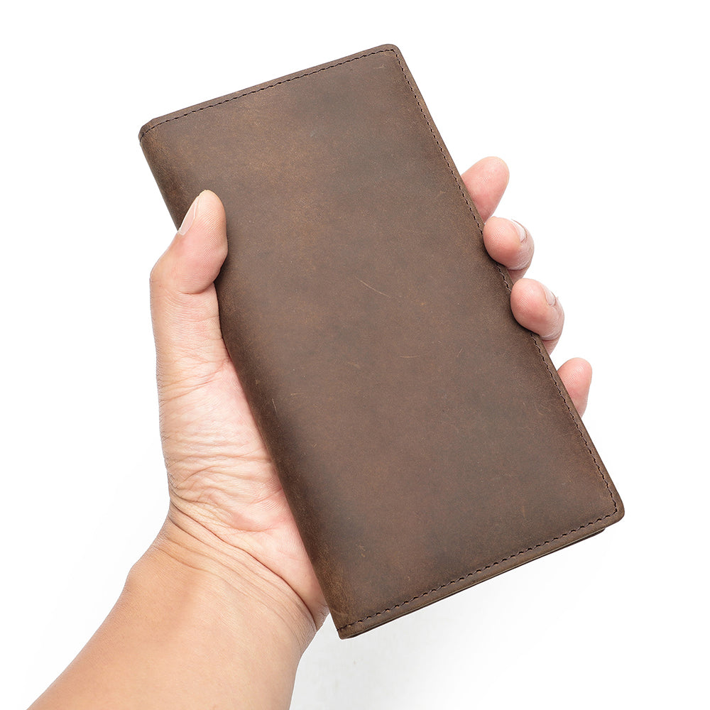 Crazy Horse Genuine Leather Men Long RFID Anti-theft Wallet