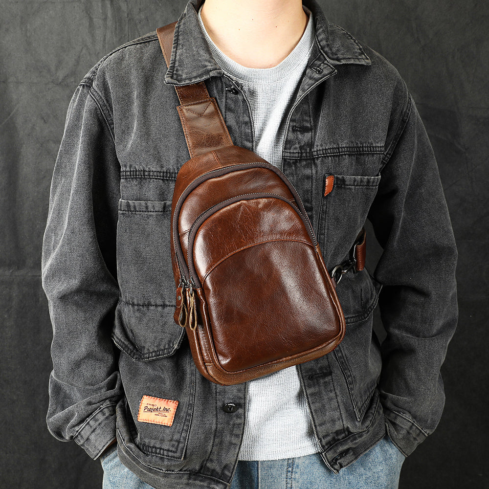 Men Genuine Leather Chest Bag