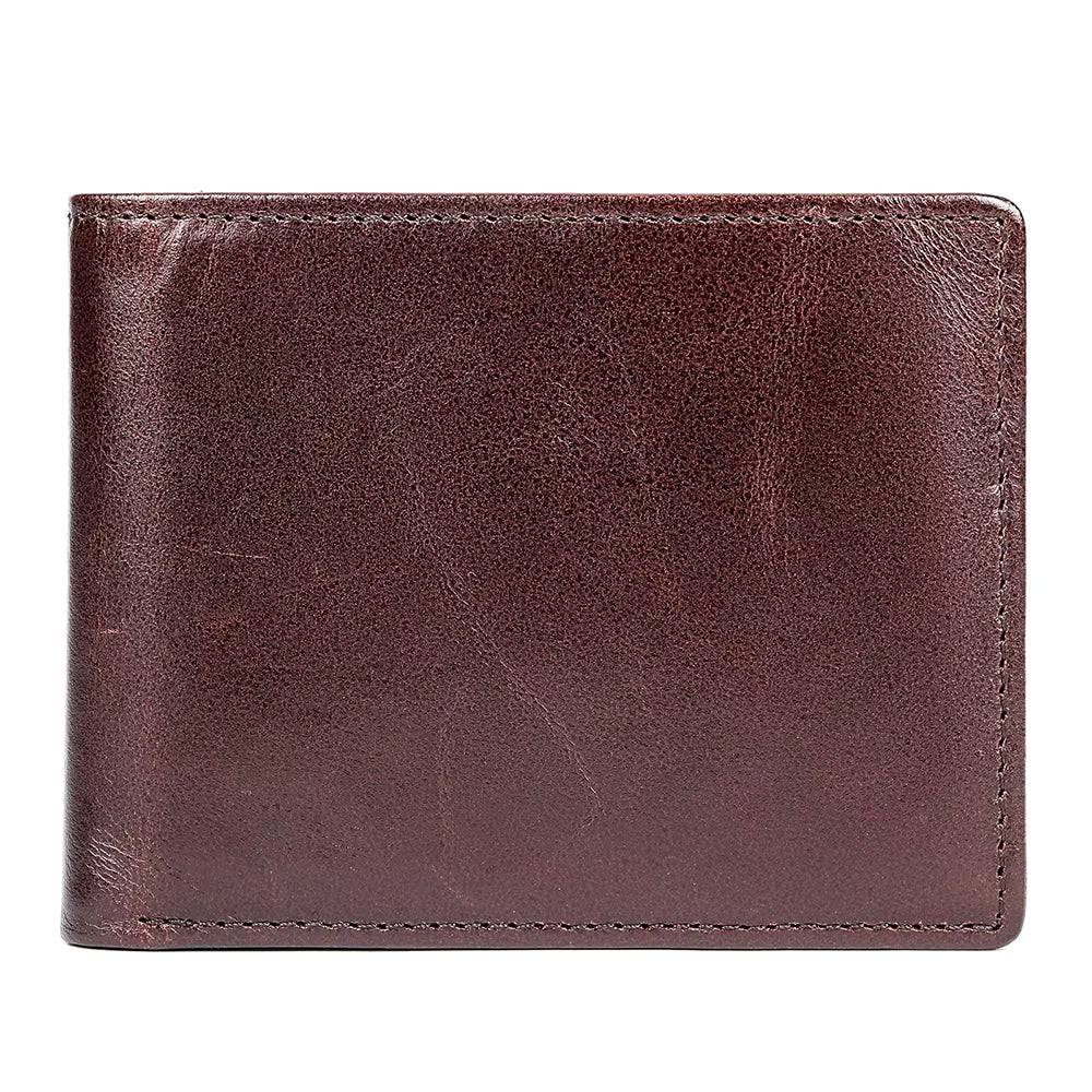 Men Genuine Leather RFID Bifold Wallet with 12 Cards Holder and 2 ID Windows