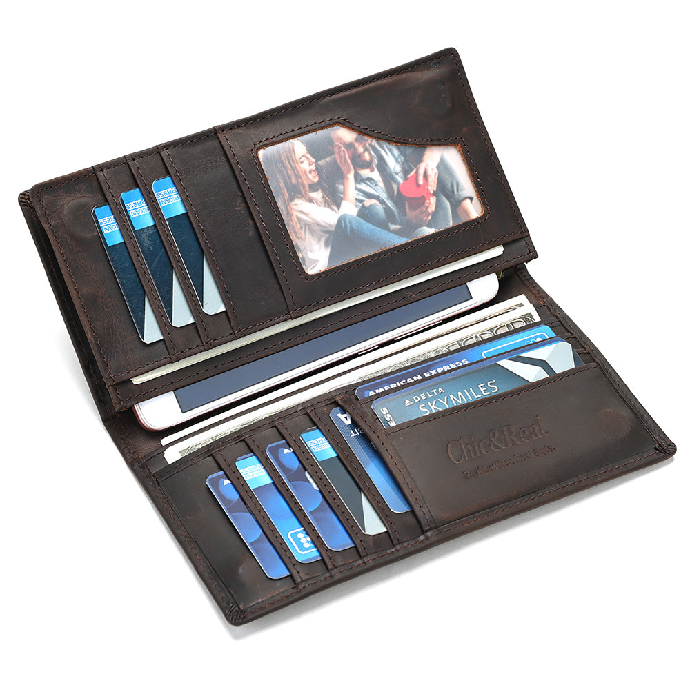 Crazy Horse Genuine Leather Men Long RFID Anti-theft Wallet