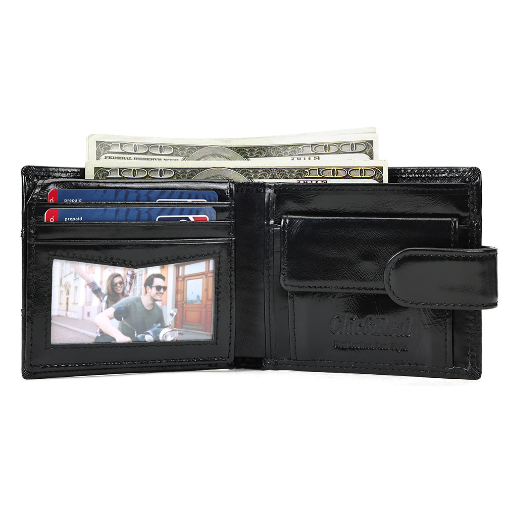 Men Genuine Leather Bifold Short Front Coin Wallet