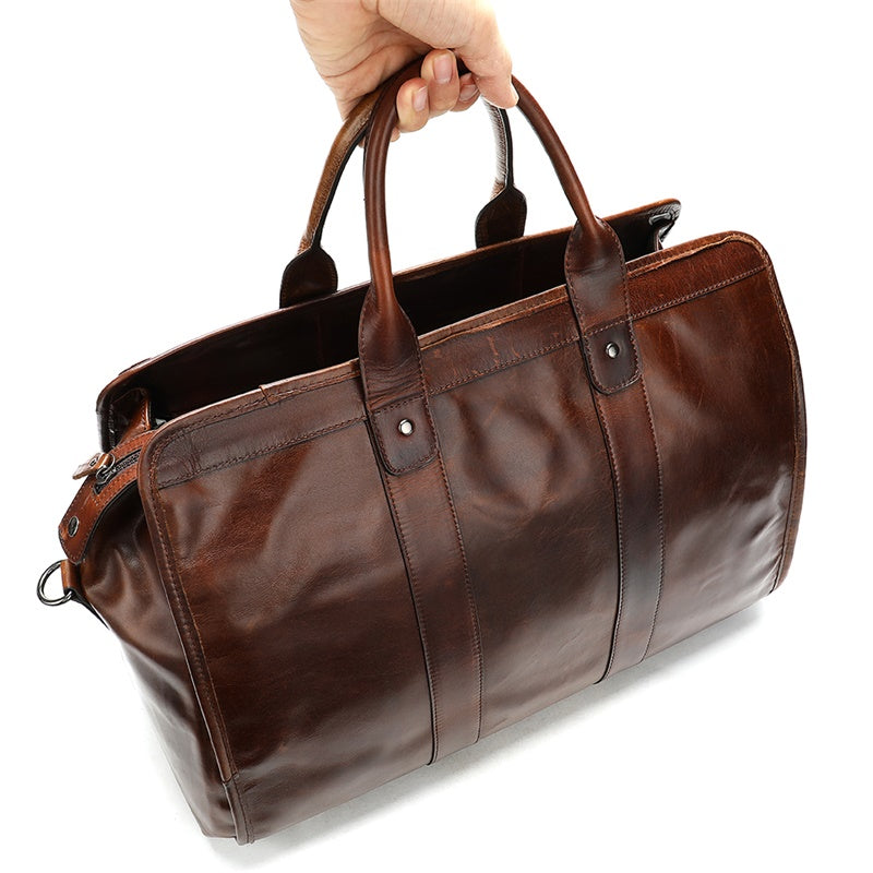 Men Genuine Leather Large Capacity Duffle Bag
