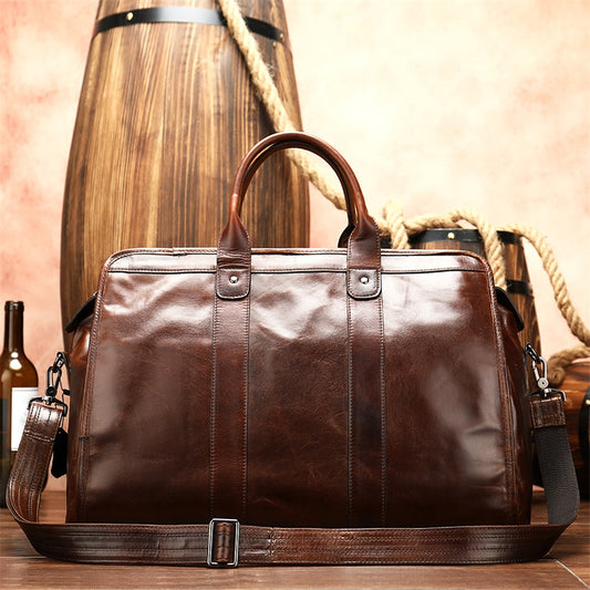 Men Genuine Leather Large Capacity Duffle Bag